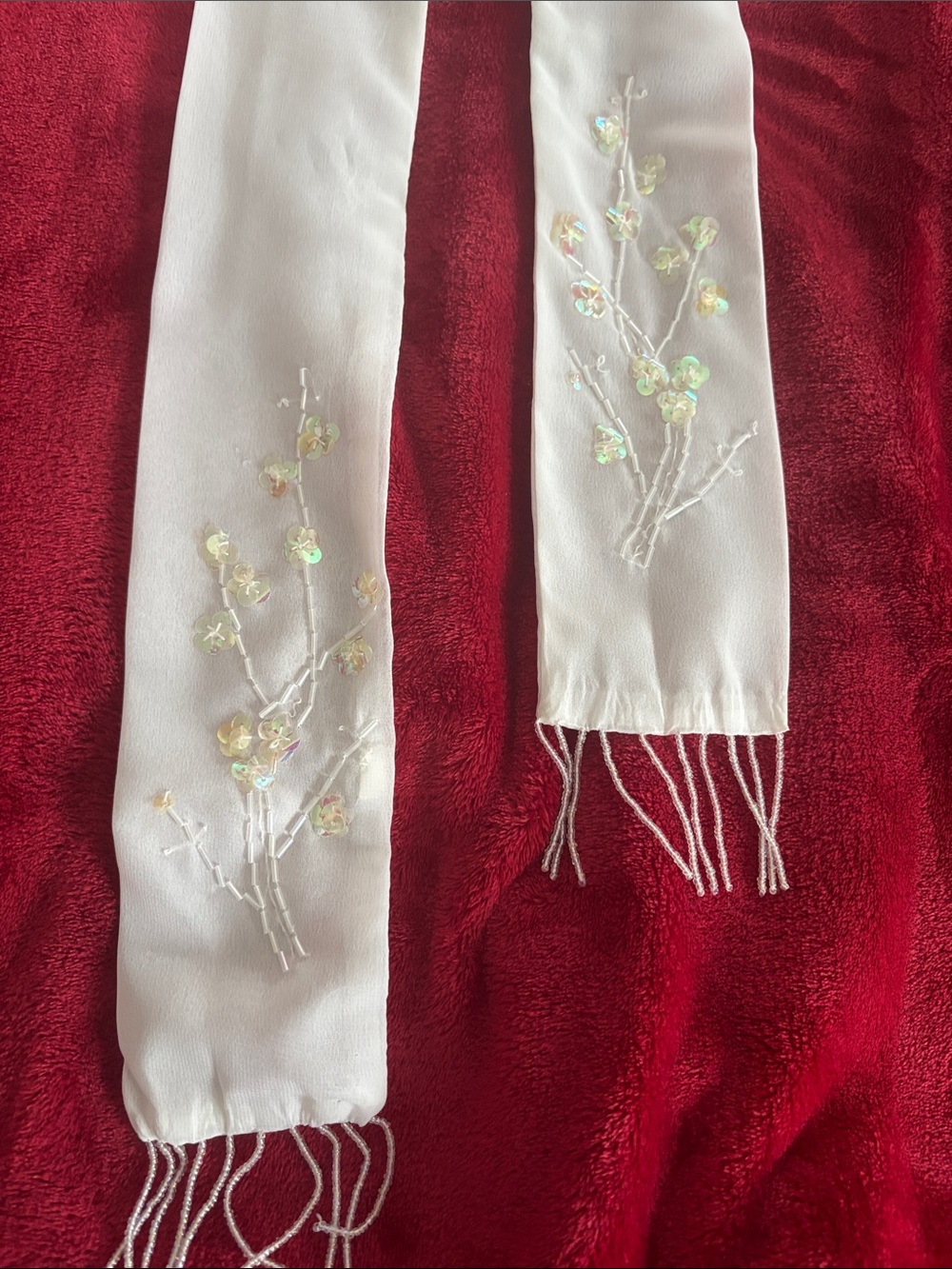 White Embroidered Sequin Scarf - Women's Accessory